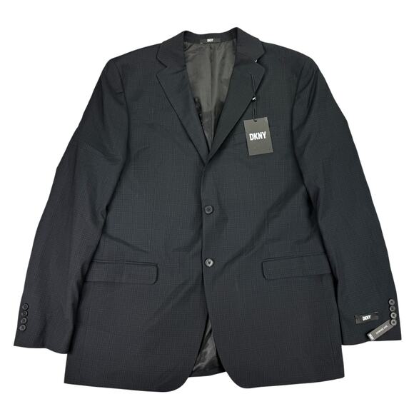 DKNY Mens Modern Fit Stretch Plaid Suit Jacket Black 48L - Picture 1 of 5